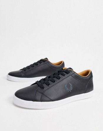 Fred Perry Baseline Leather Crne - Muške Tenisice | 63814GJWY